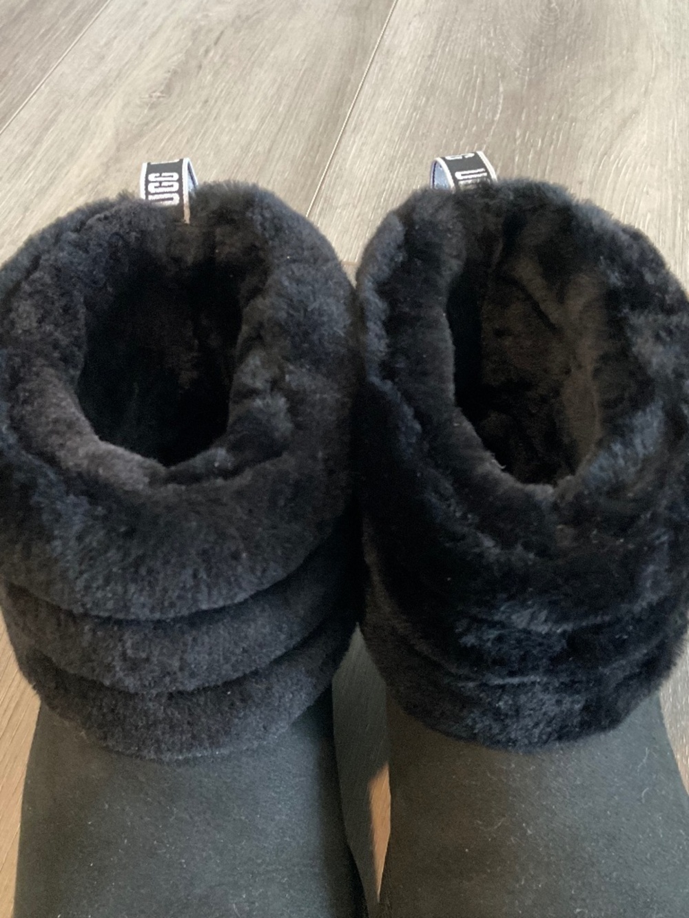 UGG Classic Mini Fluff Quilted Sheepskin Boots in Black Suede Size 7 NEW - Picture 7 of 11